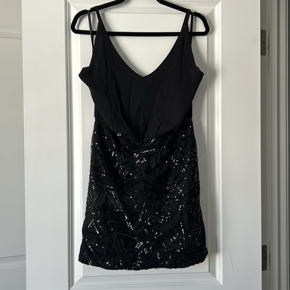 Black Mini Dress - silk top w/ sequined skirt embellishment - Picture 2 of 5